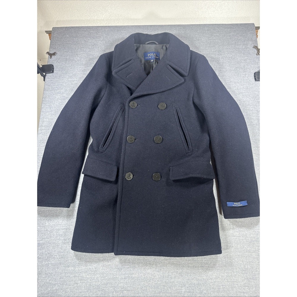 Polo Ralph Lauren Men's Small Peacoat Navy Blue Double Breasted Coat